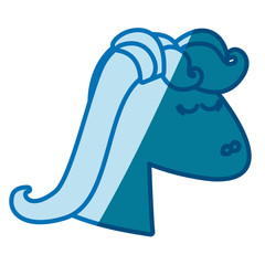 blue silhouette of face side view of female horse with mane and closed eyes vector illustration