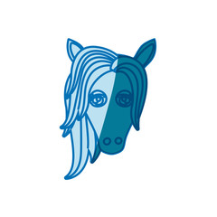 blue silhouette of front face of female horse with mane vector illustration