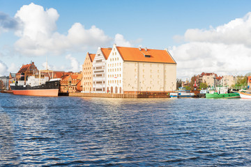 island Olowianka and ship harbour in old town of Gdansk, Poland