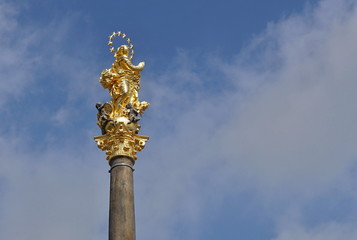 Golden top of the baroque Marian column (plague column) placed in Letohrad (Czech Republic) built in 1718