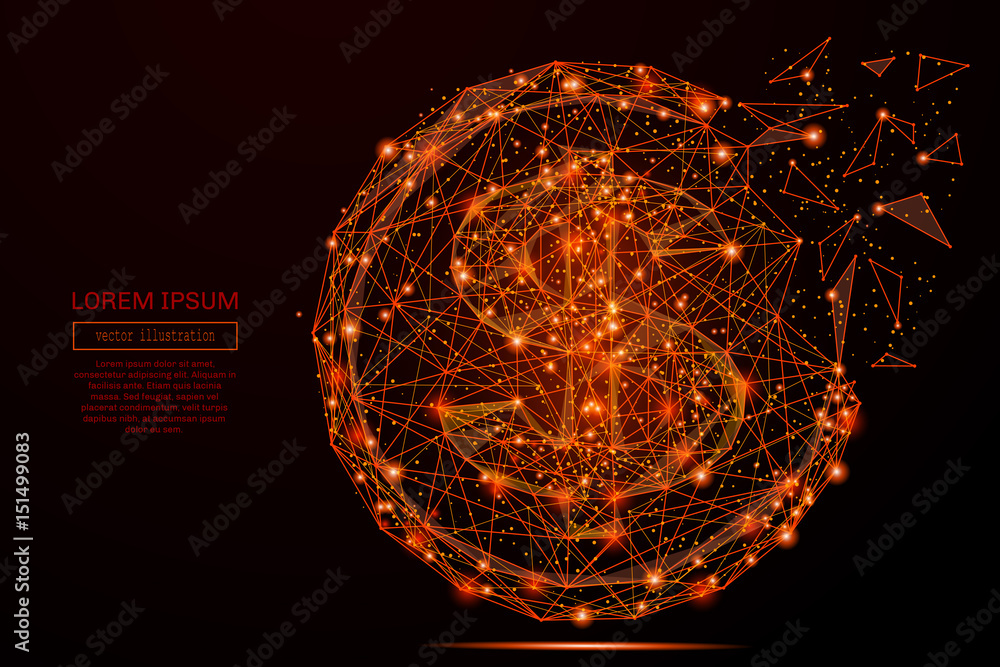 Poster abstract mash line and point dollar coin on background with an inscription. starry sky or space, con