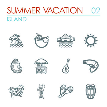 Island beach icon set. Summer. Vacation