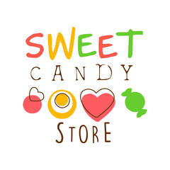 Sweet candy store logo. Colorful hand drawn label