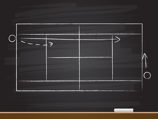 Chalk hand drawing with tennis court. Vector illustration.