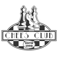 Vector black and white chess club logo for your design different types of print and internet