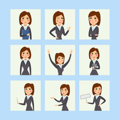 Vector business woman character silhouette standing adult office career posing young girl.