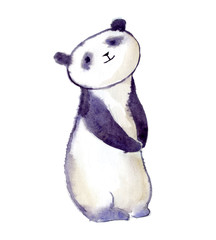 Watercolor panda bear. Cute and fluffy.