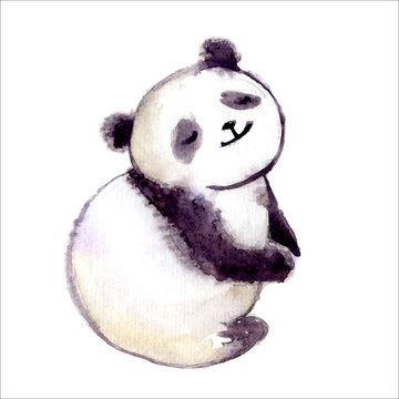 Watercolor panda bear. Cute and fluffy.