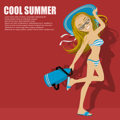 Lovely girl in bikini is going to the beach
