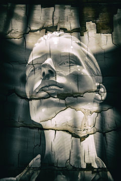 Composing, verwittertes  Portr&auml;t, Schaufensterpuppe,