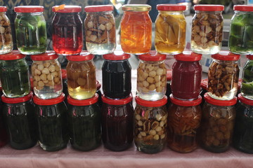various jars of fruit jam