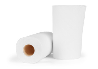 Roll of paper kitchen towels isolated on white