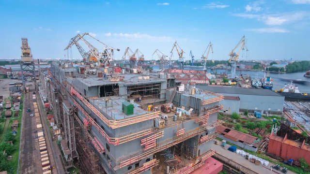 Construction of the ship in shipyard timelapse