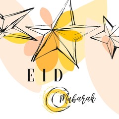 Colorful Greeting Card Eid Mubarak with round decorative pattern and shining star and moon for holy month of muslim community