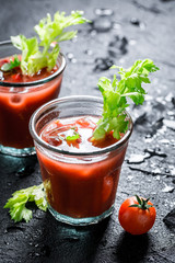 Spicy bloody mary cocktail with chili peppers
