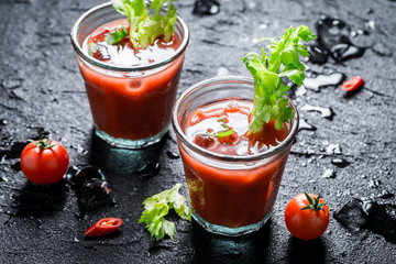 Cold bloody mary cocktail with chili peppers - obrazy, fototapety, plakaty