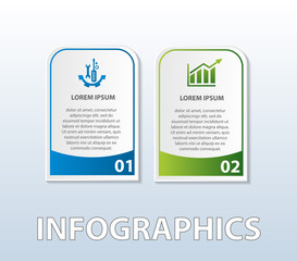 Vector illustration. Template of infographics in the form of a rectangle with rounded edges. 3d style with two steps. Used for business presentations, education, web design. Place for text and icons