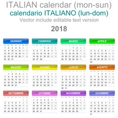 2018 Calendar Italian Language Version Monday to Sunday