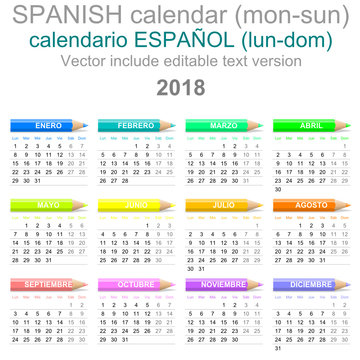 2018 Crayons Calendar Spanish Version