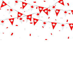 Canadian flag themed buntings and confetti