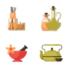 Vector illustrations of beautiful woman spa treatment beauty procedures wellness icons.