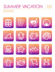 Diving icon set. Summer. Vacation