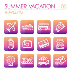 Traveling icon set. Summer. Vacation
