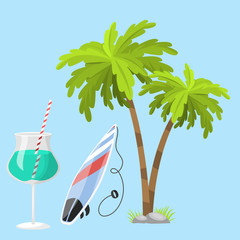Summer time beach sea shore realistic accessory vector illustration sunshine travel