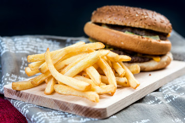 Cheese burger - American cheese burger with Golden French fries