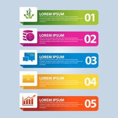 Vector illustration. An infographic template with 5 steps and an image of five rectangles. Use for business presentations, education, web design. Place for text and icons