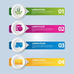 Obraz premium Vector illustration. An infographic template with 4 steps and an image of four rectangles and circles. Use for business presentations, education, web design. Place for text and icons