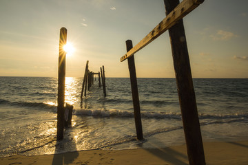 sunset on wood bridge