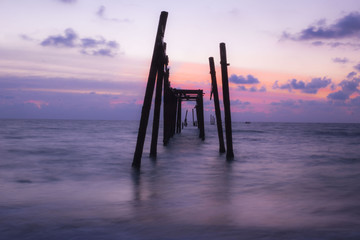 twilight sky with wood bridge