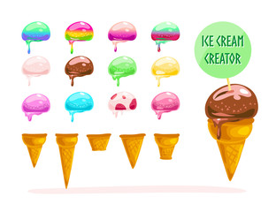 Vector flat ice cream food illustration.