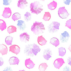 Abstract seamless pattern with isolated hand drawn flowers on wh