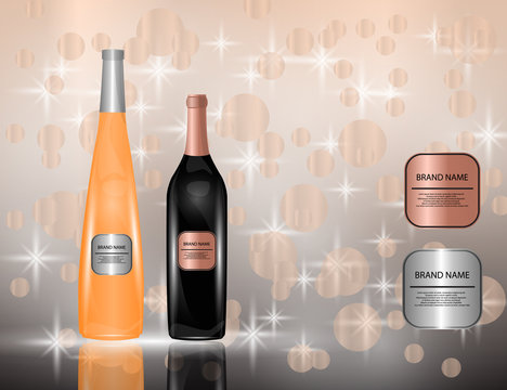 White and Red Wine Bottles on the Sparkling Background for Your Design.