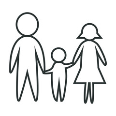 Happy Black and white line of family. Father Mother and Son. Father and Mother hold son's hands. vector. Illustrator.