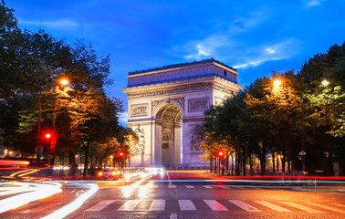 The Arch of Triumph at night, Paris, France