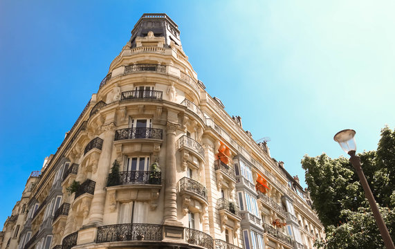 The facade of Parisian building, Paris, France.