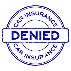 Grunge blue car insurance denied round rubber seal stamp on white background