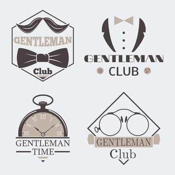 Vintage style pocket watch gentleman vector illustration badge design mustache element.