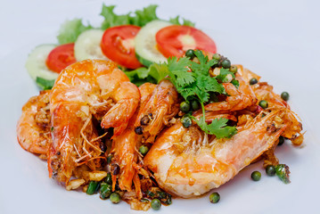 Shrimp baked with pepper on white background