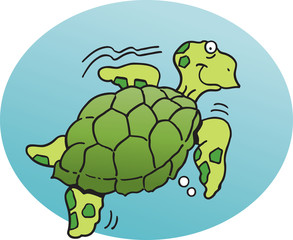 Cartoon illustration of a  sea turtle.