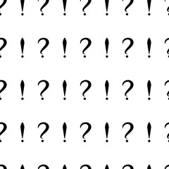 Seamless pattern with question and exclamation signs. Same sizes small. Vector illustration