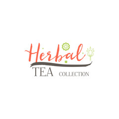 Herbal tea collection badge design . Sticker, stamp, - handmade. With the use of typography elements, calligraphy and lettering