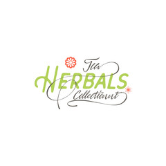 Herbal tea collection badge design . Sticker, stamp, - handmade. With the use of typography elements, calligraphy and lettering