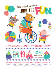 Obraz na płótnie Canvas Kids birthday party invitation card with circus theme