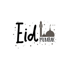 Eid Mubarak badge design . Sticker, stamp, - handmade. With the use of typography elements, calligraphy and lettering. Banner for a website or blog.