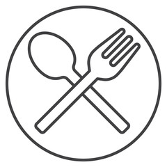 Fork and spoon on dish line icon, outline vector sign, linear style pictogram isolated on white. Menu symbol, logo illustration. Editable stroke