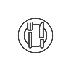 Plate fork and knife line icon, outline vector sign, linear style pictogram isolated on white. Symbol, logo illustration. Editable stroke. Pixel perfect